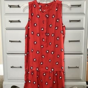 LOFT Drop Waist Red Feather Patterned Dress